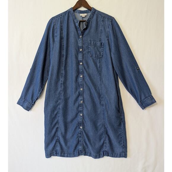 J. Jill Womens Denim Button Front Midi Shirt Dress Size Medium Chambray Pockets - Picture 1 of 8